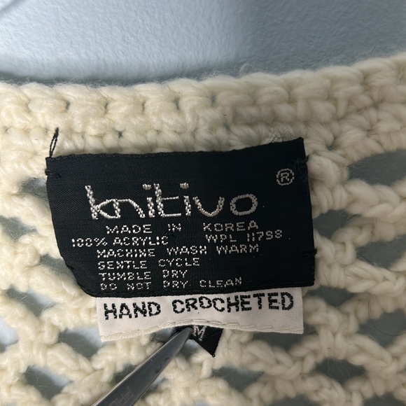 Hand Crocheted Open Front Pocket Vest Knitiva Size M - Picture 3 of 9